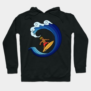 Surfer on blue wave sea ocean. Summer outdoor sport activity concept. Hoodie